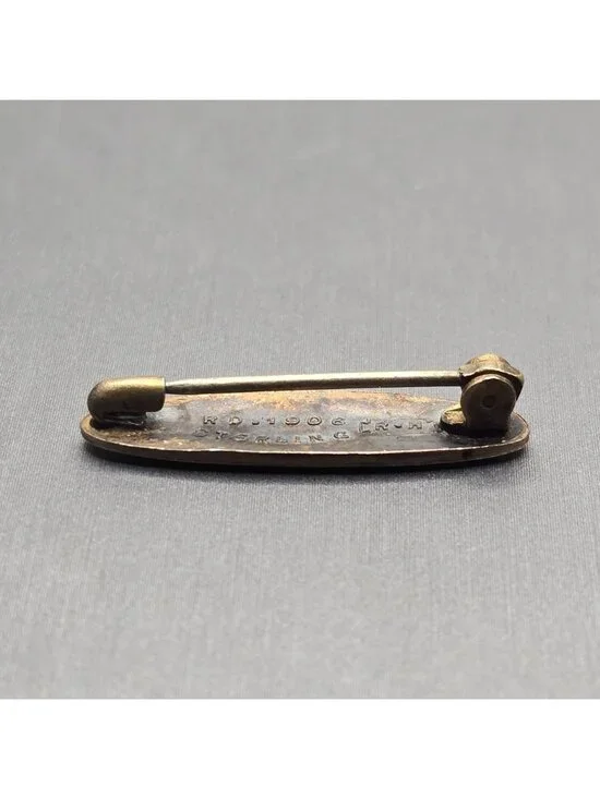 Antique Sterling Guilloche Lingerie Pin/Brooch 1 1/16" White Signed RD 1906 RH - Picture 4 of 10